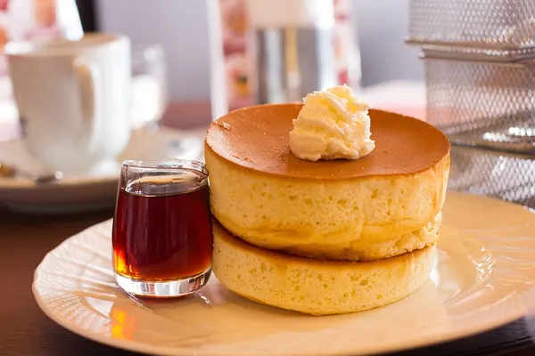 Photograph of japanese soufflé stack.